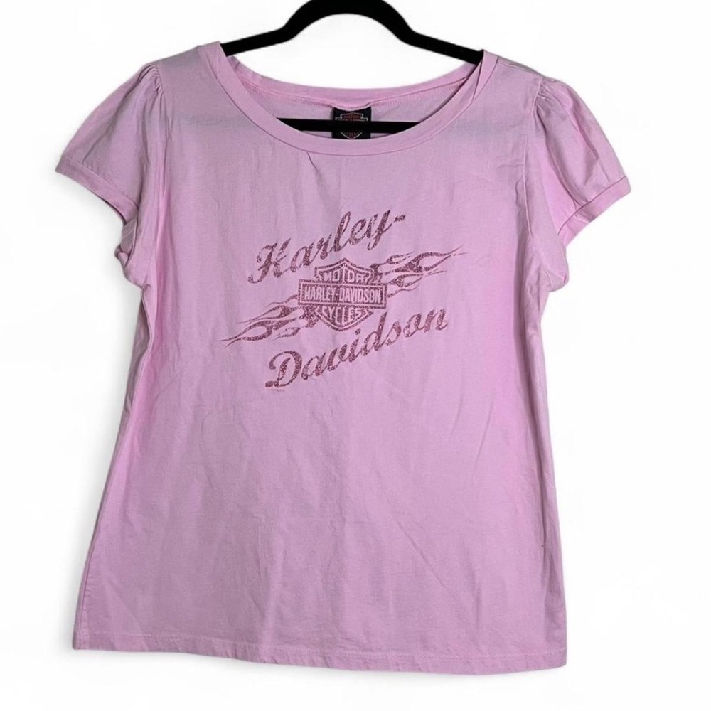 Harley-Davidson Pink Glitter Logo Tee Shirt Women’s XL Cotton Biker Top